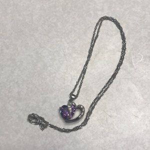 Silver Amethyst Crystal Heart Necklace
